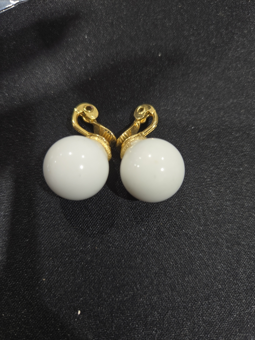 Monet Gold and White Round Clip-On Earrings - Elegant Women's Jewelry